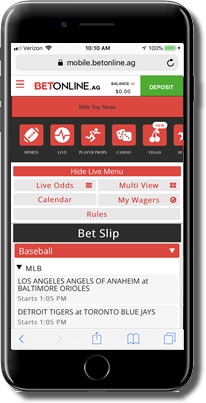 screenshot of Live Betting at Betonline sportsbook