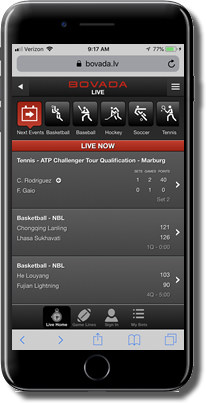 screenshot of Bovada's live betting options